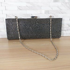 Black Clutch Evening Envelope Purse Bedazzled Gatsby Party Crystal Studded Small